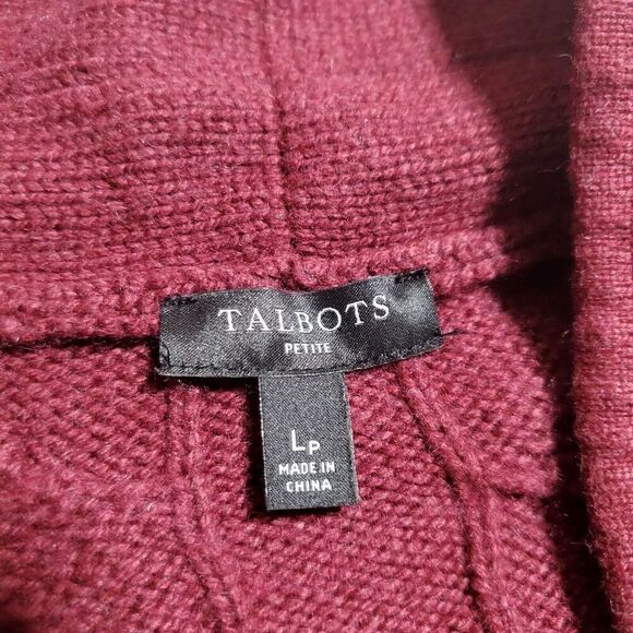 Talbots Sweater Womens Medium Red Cable Knit Shawl Cardigan Wool Preppy Classic - Picture 8 of 9